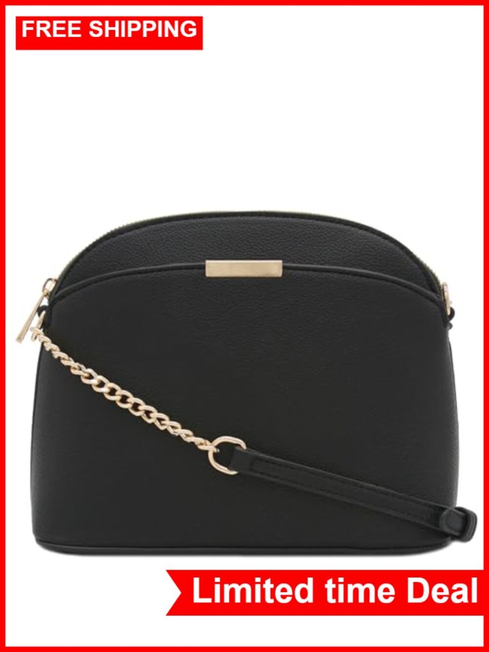 Faux Leather Small Dome Crossbody Bag with Chain Strap